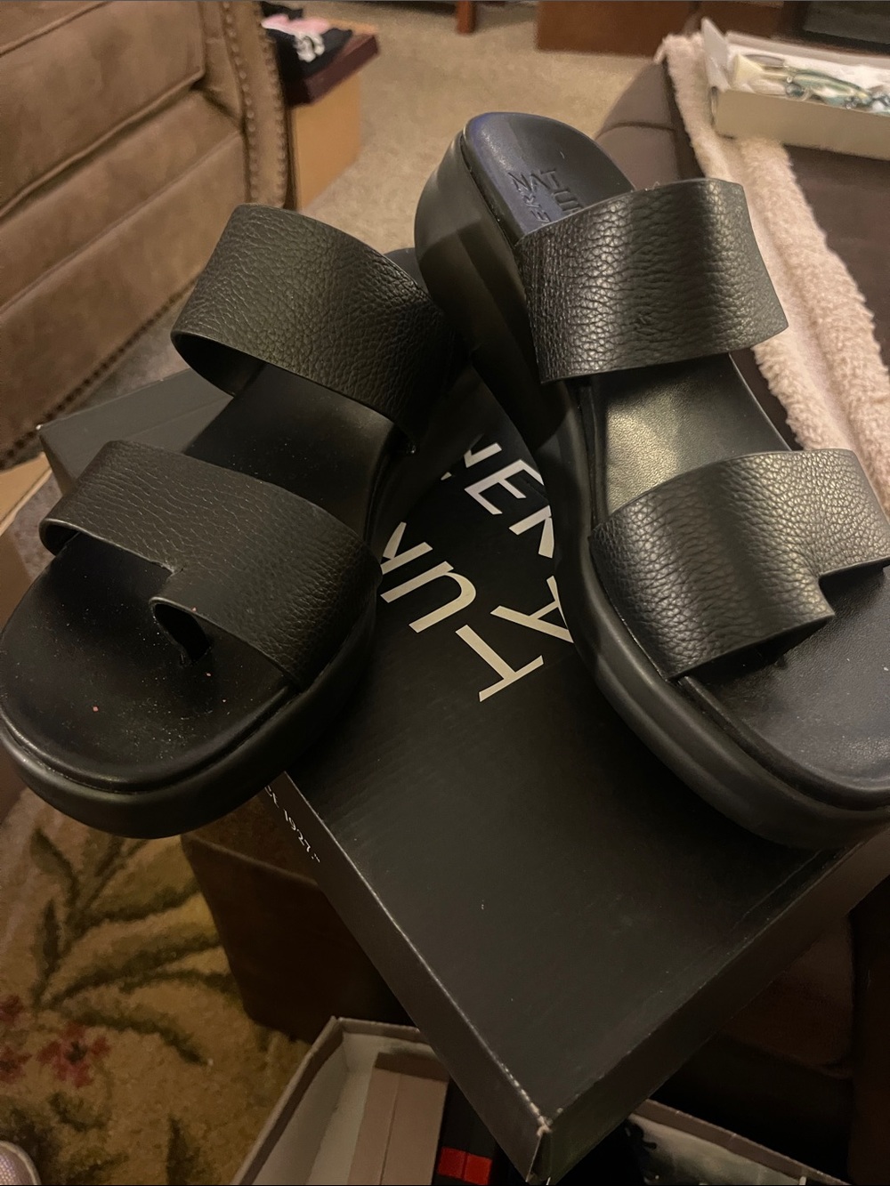 Naturalizer Black Lea Slide platform Sandals Size 9.5M NIB Retail $139